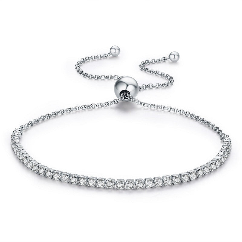 925 Sterling Silver Sparkling Strand Bracelet for Women Link Tennis Bracelet Silver Jewelry 3 Colors SCB029