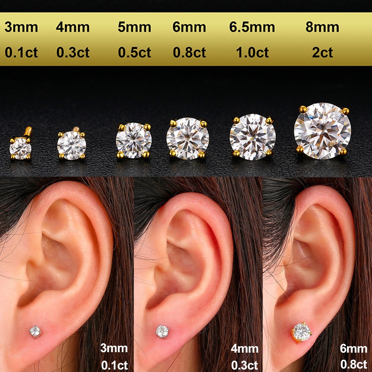 Real 0.1-1 Carat D Color Moissanite Earrings For Women & Men 100% 925 Sterling Silver Earring Trend Wedding Jewelry Gold