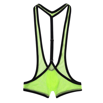 Sexy Men One-piece Sheer Fishnet Y-back Bulge Pouch Jockstrap Underwear Leotard Jumpsuits Wrestling Singlet Swimsuits Bodysuit