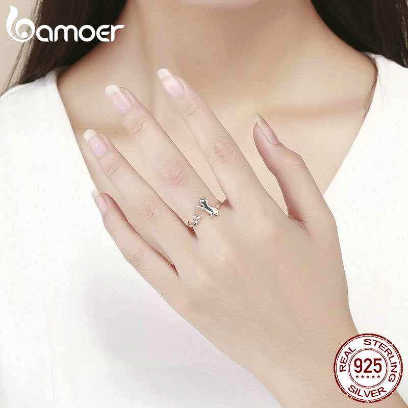 Authentic 925 Sterling Silver Butterfly Tail Cat Adjustable Finger Rings for Women Sterling Silver Ring Jewelry SCR443