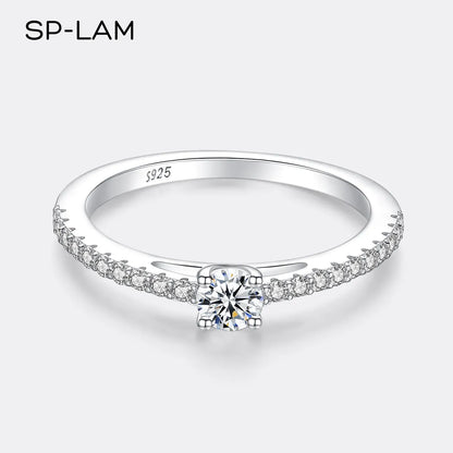 Real 925 Sterling Silver Small Moissnaite Ring For Women Simple Sparkling Round 0.3CT Certificated Lab Diamond Finger Rings