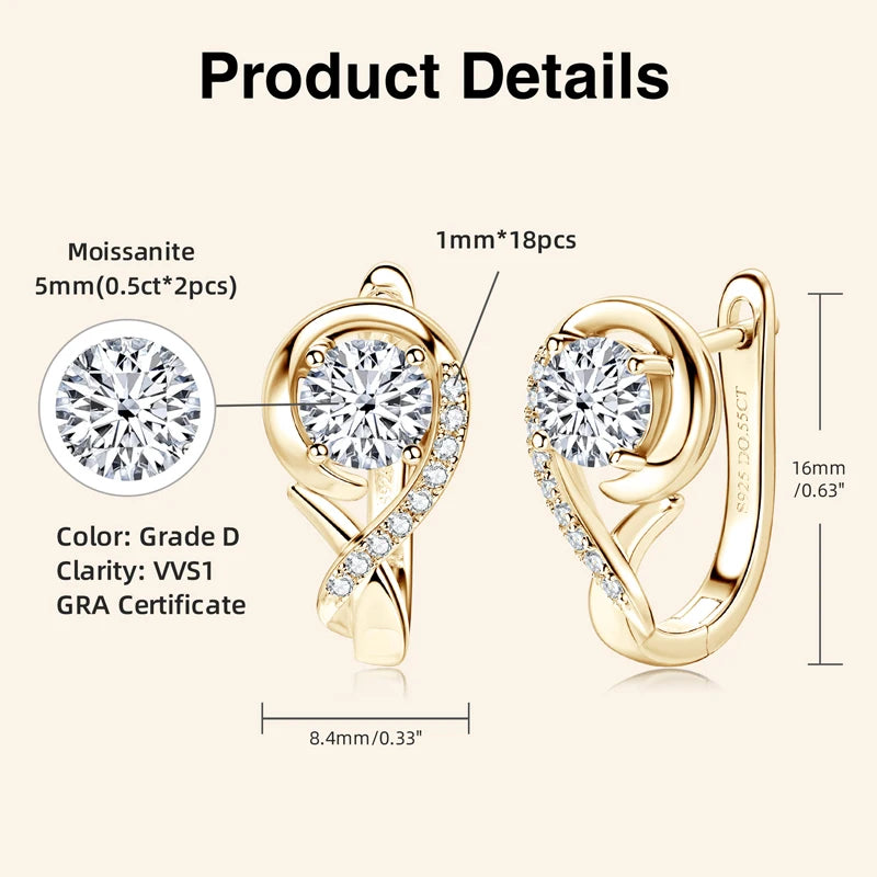 Infinity Moissanite Diamond Earring 925 Sterling Silver Hoop Earrings For Women Sparkling Fine Jewelry