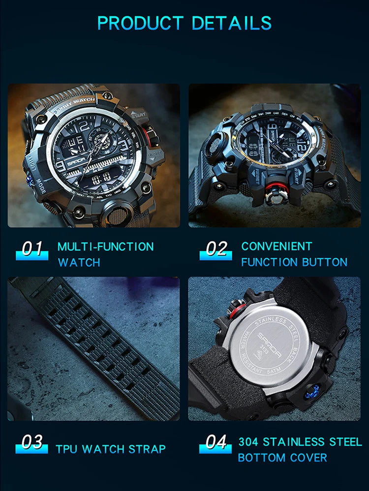 SANDA G style New Men Watch 50M Waterproof Sports Military Quartz Watch For Male Electron Digital Wristwatch