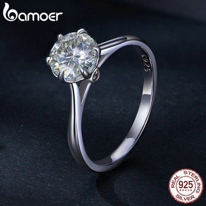 1.0CT Round Moissanite Ring D Color VVS1 EX Lab Diamond Band for Women 925 Sterling Silver Engagement Wedding Gift