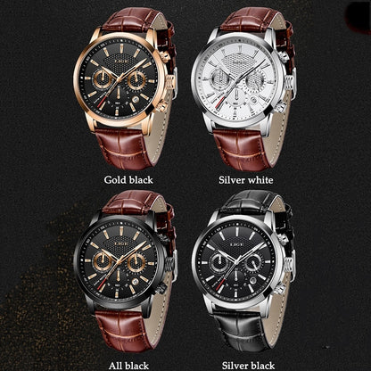 Lige Men's 2023 Top Brand Luxury Casual Leather Quartz Men Watch Man Business Clock Male Sport Waterproof Date Chronograph