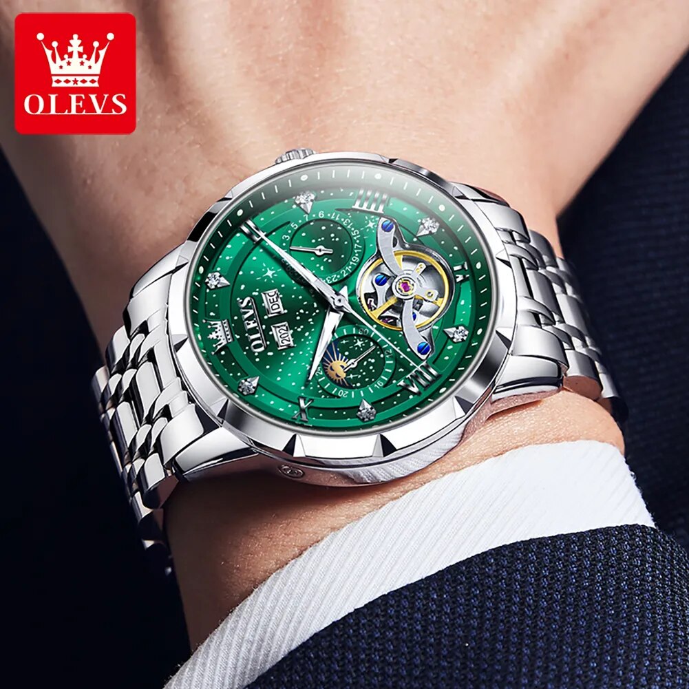 OLEVS 6690 Automatic Watch for Men Starry Sky Tourbillon Design