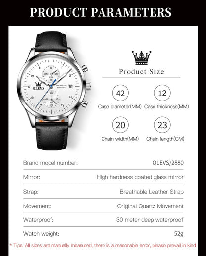 OLEVS Watches for Men Original Brand Quartz Luxury Business Men's Watch Waterproof Luminous Date Fashion Chronograph Wristwatch