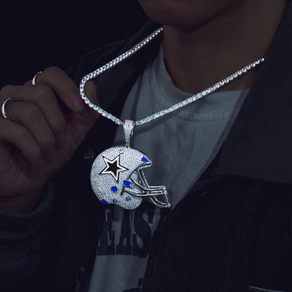 S925 Moissanite American Football Helmet Pendant For Necklace Sports Handcrafted Accessory Hip Hop Jewelry