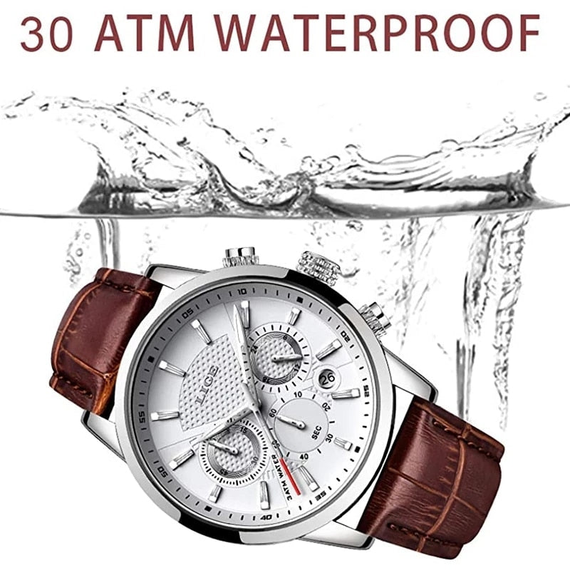 Lige Men's 2023 Top Brand Luxury Casual Leather Quartz Men Watch Man Business Clock Male Sport Waterproof Date Chronograph