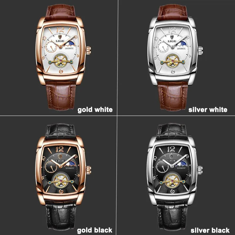 2024 LIGE New Men Watch Automatic Mechanical Watch for Men Business Sport Wristwatch Luminous Waterproof Leather