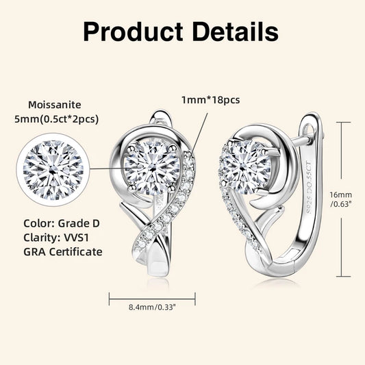 Infinity Moissanite Diamond Earring 925 Sterling Silver Hoop Earrings For Women Sparkling Fine Jewelry