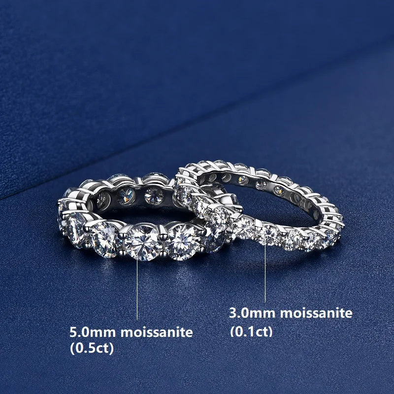 Full Eternity Bands 5mm 3mm D Color Moissanite Ring 925 Sterling Silver Women's Ring Jewelry with Certificate