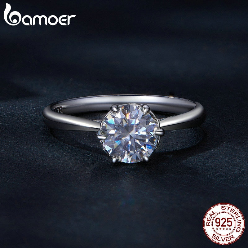 1.0CT Round Moissanite Ring D Color VVS1 EX Lab Diamond Band for Women 925 Sterling Silver Engagement Wedding Gift