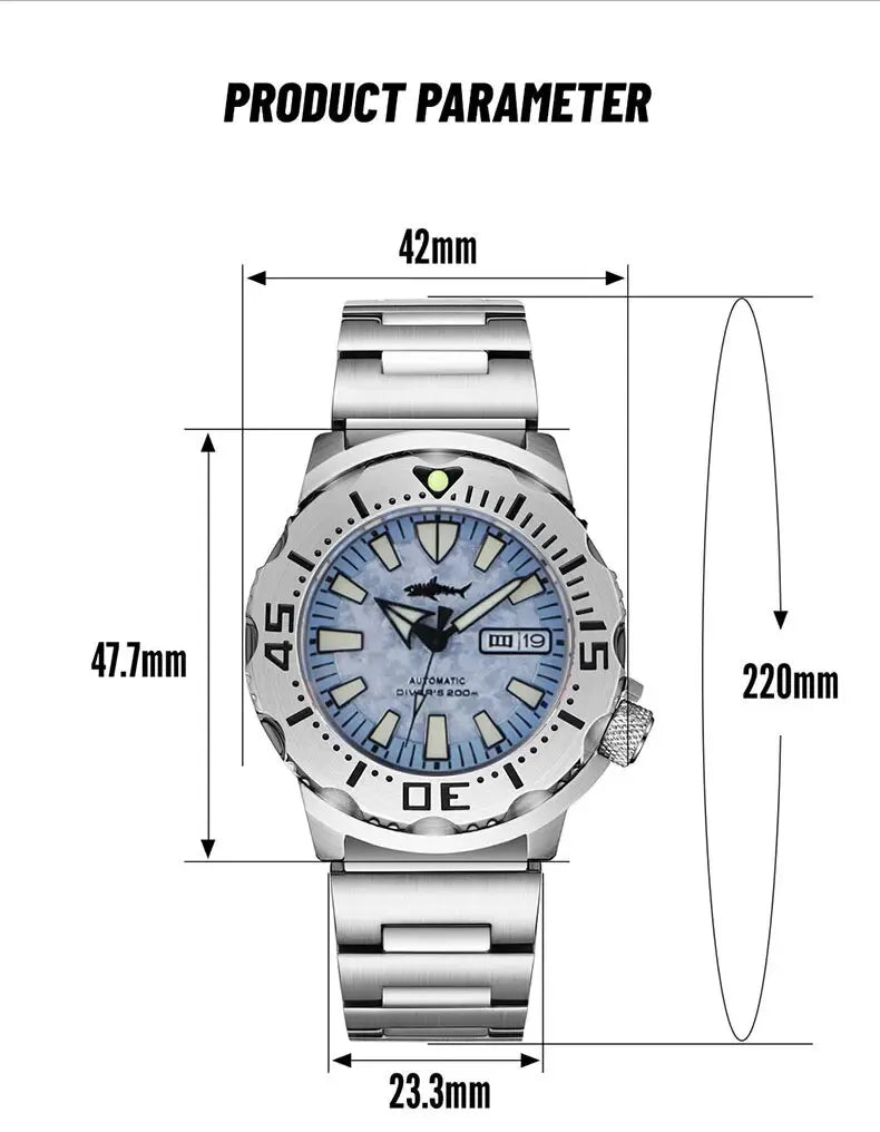 HEIMDALLR Monster V2 Frost Automatic Watch Men NH36A Men's Mechanical Sapphire Glass C3 Luminous Waterproof 200M Diving Watch