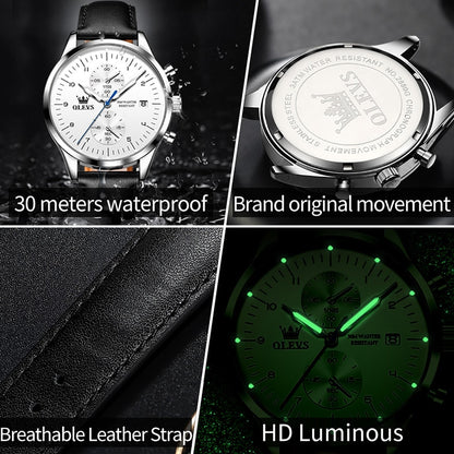 OLEVS Watches for Men Original Brand Quartz Luxury Business Men's Watch Waterproof Luminous Date Fashion Chronograph Wristwatch