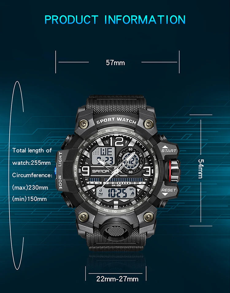 SANDA G style New Men Watch 50M Waterproof Sports Military Quartz Watch For Male Electron Digital Wristwatch