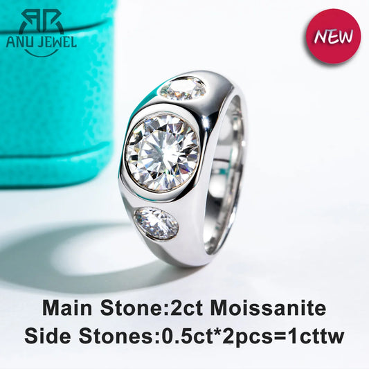 3cttw D Color Moissanite Men Ring 925 Sterling Silver 18K Gold Plated Lab Created Diamond Engagement Rings For Men