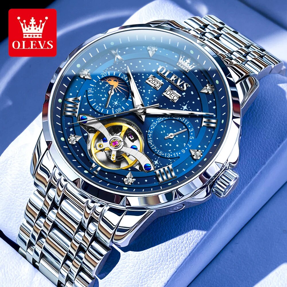 OLEVS 6690 Automatic Watch for Men Starry Sky Tourbillon Design