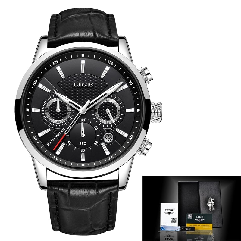 Lige Men's 2023 Top Brand Luxury Casual Leather Quartz Men Watch Man Business Clock Male Sport Waterproof Date Chronograph