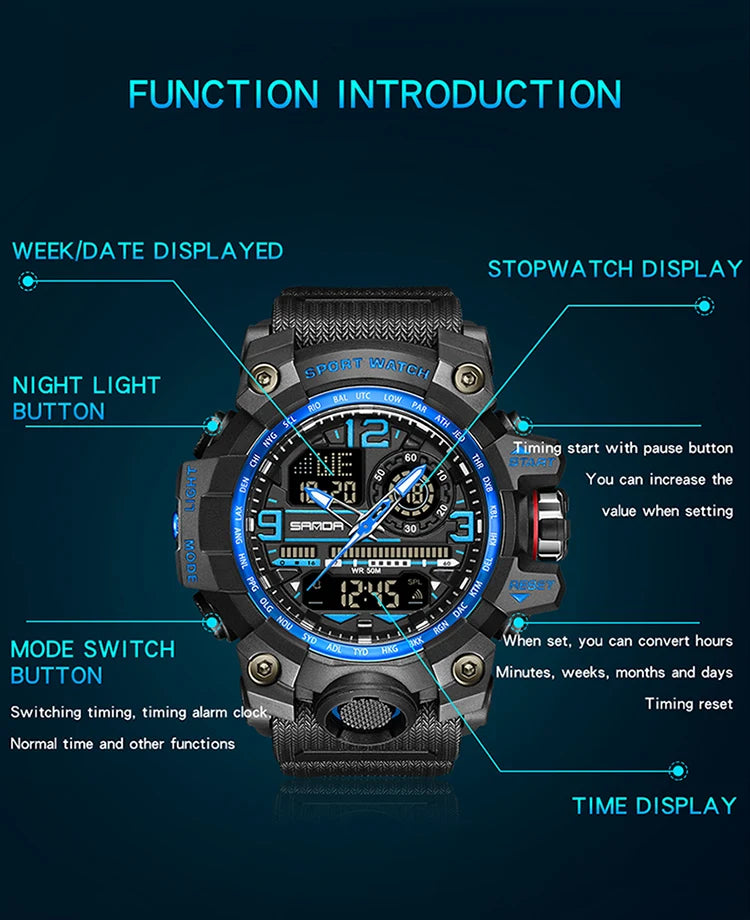 SANDA G style New Men Watch 50M Waterproof Sports Military Quartz Watch For Male Electron Digital Wristwatch