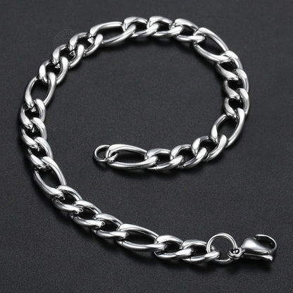 Mens Bracelets 5/7/9mm Figaro Link Chain Simple Stainless Steel Gold Color Silver Color Bracelets for Men Women 8-9inch KBM171