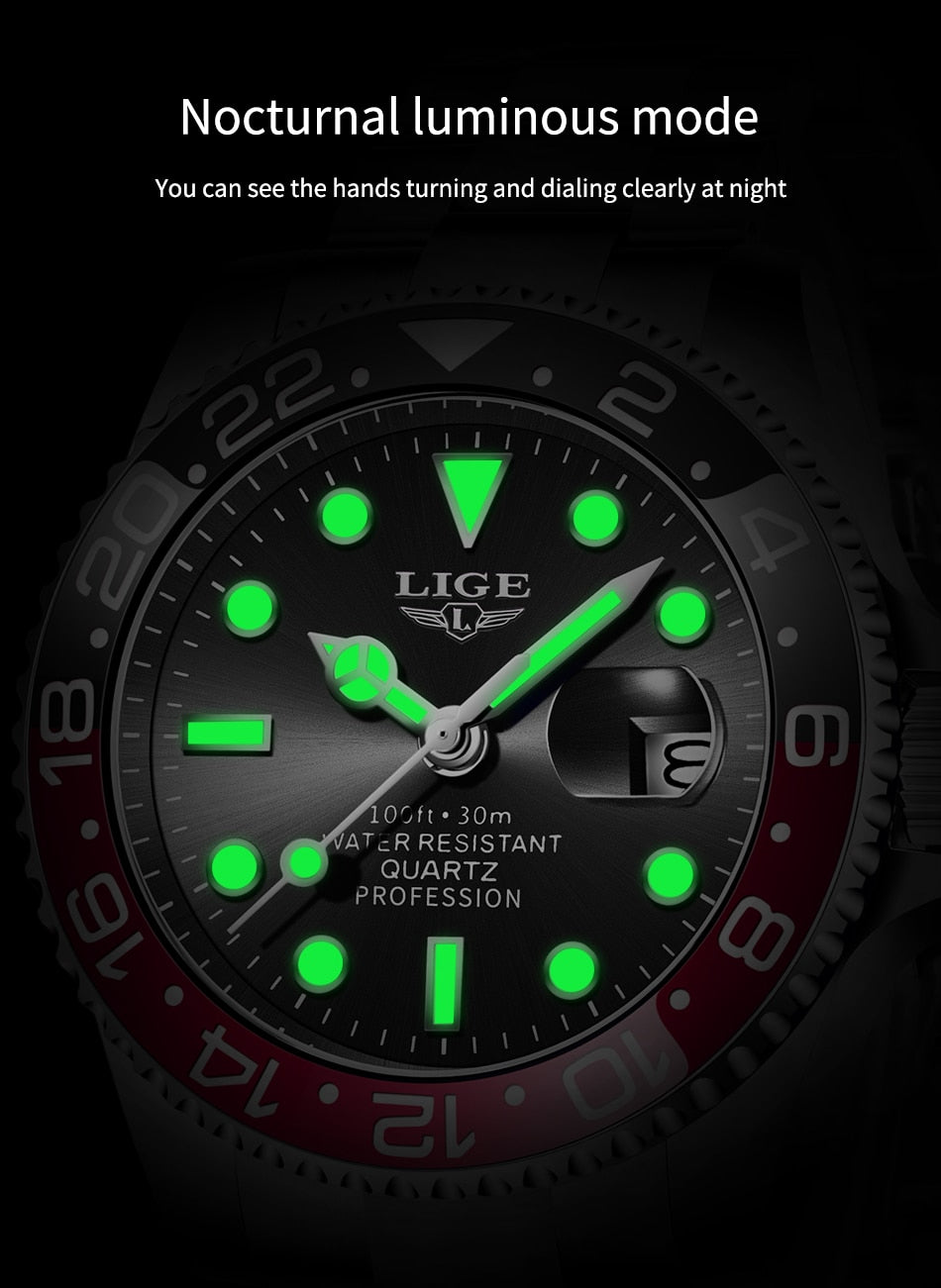 LIGE Military Men's Watch Stainless Steel Band Date Mens Business Male Watches Waterproof Luxuries Men Wrist Watches for Men