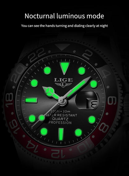 LIGE Military Men's Watch Stainless Steel Band Date Mens Business Male Watches Waterproof Luxuries Men Wrist Watches for Men