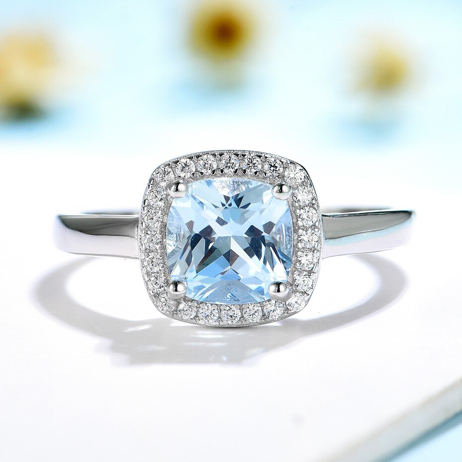 925 Sterling Silver Aquamarine Tanzanite Gemstone Women's Ring Luxury Wedding Silver 925 Jewelry Ring