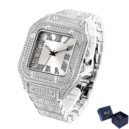 Full Bling Iced Out Watch for Men Hip Hop Rapper Quartz Mens Watches Wristwatch Clasic Square Case Diamond CZ