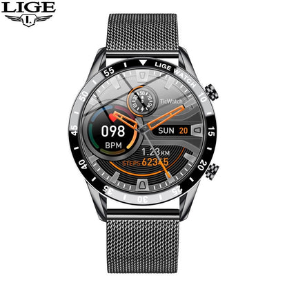 LIGE 2023 Full Circle Touch Screen Steel Band Luxury Bluetooth Call Men Smart Watch Waterproof Sport Activity Fitness Watch+Box