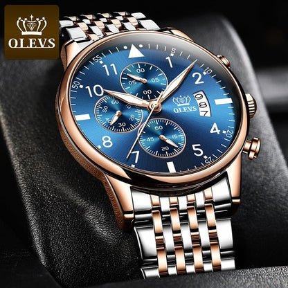 OLEVS Fashion Mens Watches Top Brand With Stainless Steel Luxury Sports Chronograph High Quality Quartz Watch Men