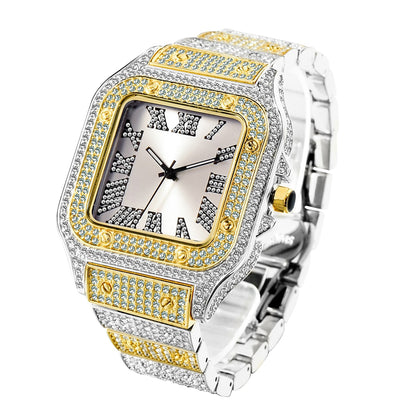 Full Bling Iced Out Watch for Men Hip Hop Rapper Quartz Mens Watches Wristwatch Clasic Square Case Diamond CZ