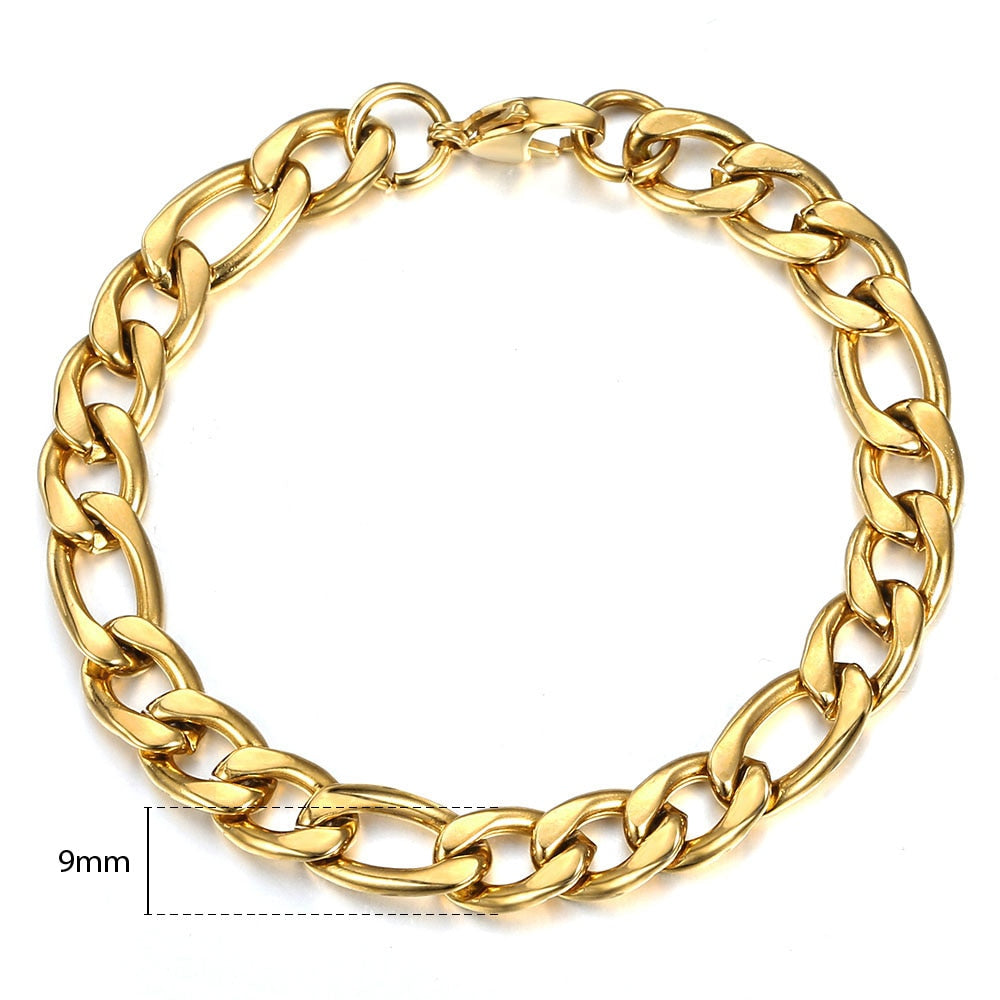 Mens Bracelets 5/7/9mm Figaro Link Chain Simple Stainless Steel Gold Color Silver Color Bracelets for Men Women 8-9inch KBM171