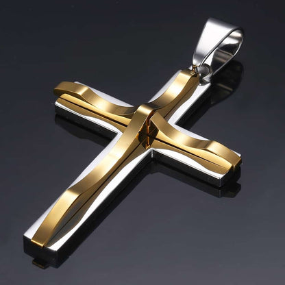 Gold Silver Color Cross Pendant Necklace For Men  Stainless Steel Pendant Necklace Men Jewelry