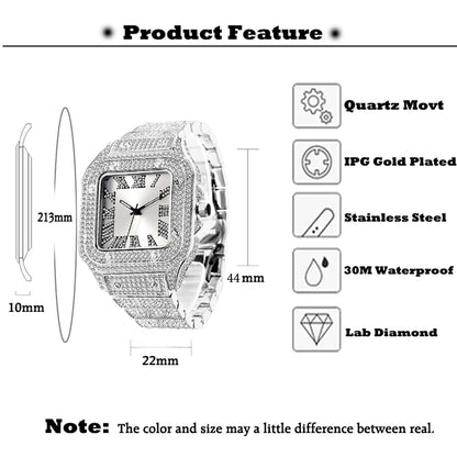 Full Bling Iced Out Watch for Men Hip Hop Rapper Quartz Mens Watches Wristwatch Clasic Square Case Diamond CZ