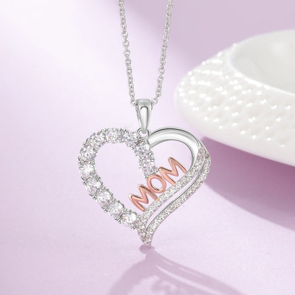 Genuine 925 Sterling Silver Women Necklaces Letter MOM Heart Shape CZ Necklaces Mothers Day Gift Fine Jewelry