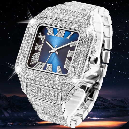 Full Bling Iced Out Watch for Men Hip Hop Rapper Quartz Mens Watches Wristwatch Clasic Square Case Diamond CZ