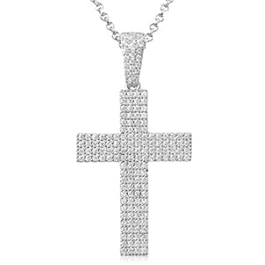 Four Row Cross Pendant Moissanite Solid Sterling 925 Silver Necklace For Women or Men Luxury Jewelry