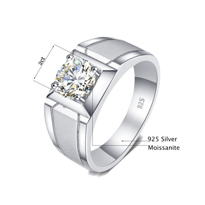 2 carat Moissanite Rings For Men 925 Sterling Silver White Gold plated Engagement Wedding Mens Jewellery Trend Gift