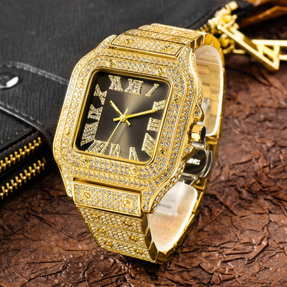 Full Bling Iced Out Watch for Men Hip Hop Rapper Quartz Mens Watches Wristwatch Clasic Square Case Diamond CZ