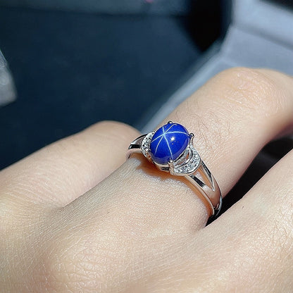 Starlight Sapphire Ring, Classic 925 Pure Silver Star Line Beautiful Ring