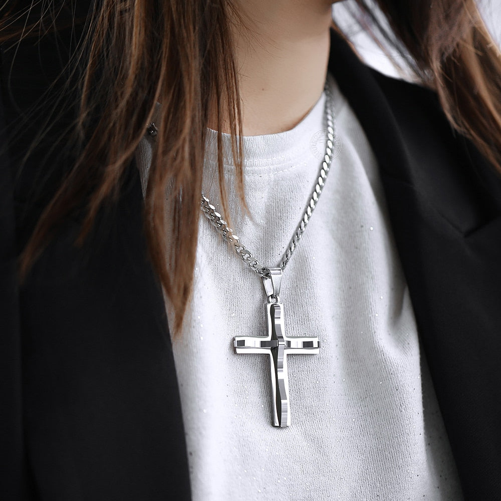 Gold Silver Color Cross Pendant Necklace For Men  Stainless Steel Pendant Necklace Men Jewelry