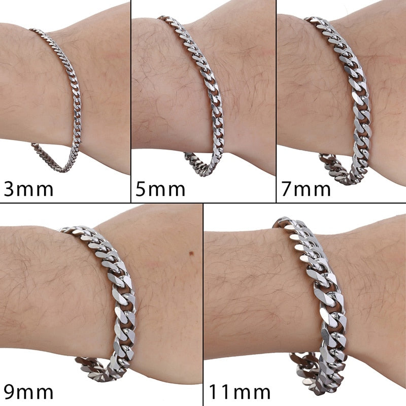 3-11mm Men's Bracelets Stainless Steel Curb Cuban Link Chain Black Gold Color Silver Color Bracelet For Women Jewelry KBM03