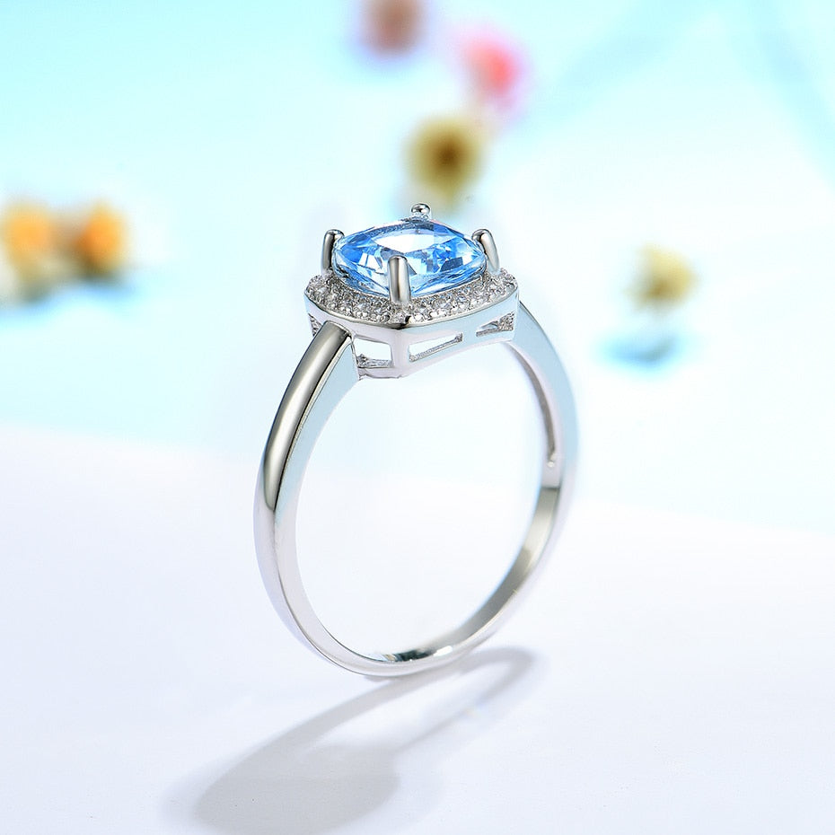 925 Sterling Silver Aquamarine Tanzanite Gemstone Women's Ring Luxury Wedding Silver 925 Jewelry Ring