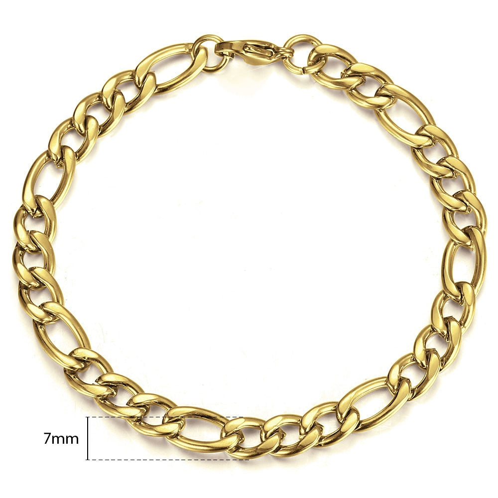 Mens Bracelets 5/7/9mm Figaro Link Chain Simple Stainless Steel Gold Color Silver Color Bracelets for Men Women 8-9inch KBM171