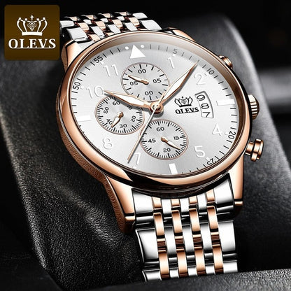 OLEVS Fashion Mens Watches Top Brand With Stainless Steel Luxury Sports Chronograph High Quality Quartz Watch Men