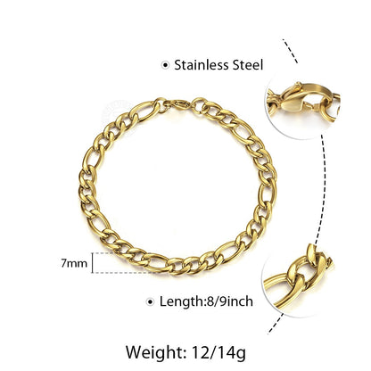 Mens Bracelets 5/7/9mm Figaro Link Chain Simple Stainless Steel Gold Color Silver Color Bracelets for Men Women 8-9inch KBM171