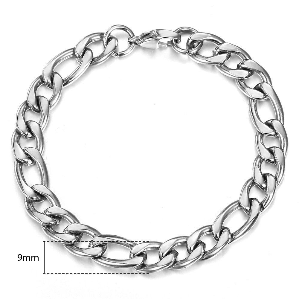 Mens Bracelets 5/7/9mm Figaro Link Chain Simple Stainless Steel Gold Color Silver Color Bracelets for Men Women 8-9inch KBM171