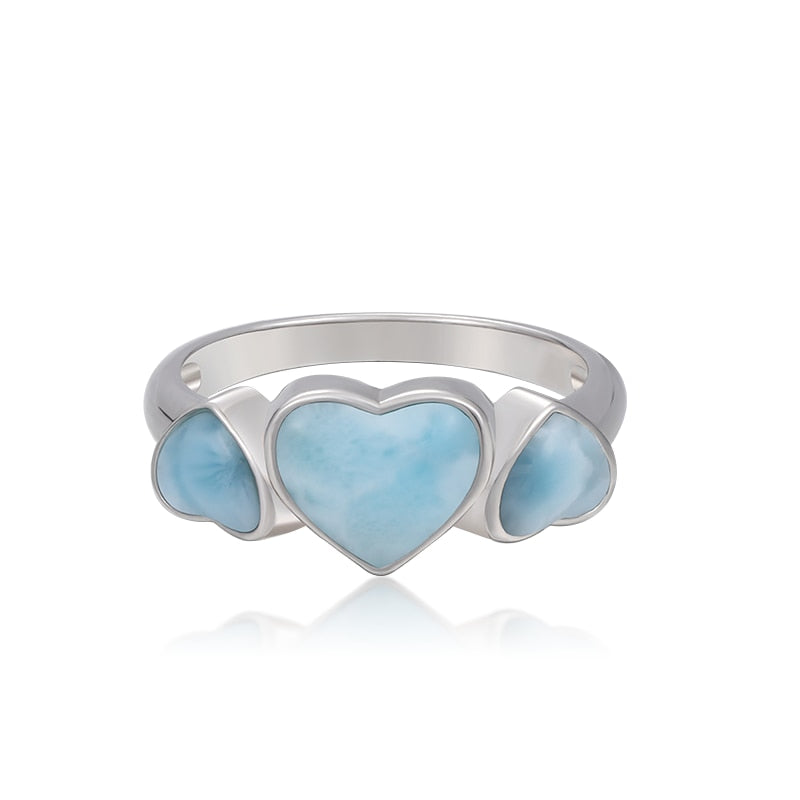 Court Style 925 Sterling Silver Natural Gemstones Larimar Ring for Women Geometry Design Classic Simple Female Jewelry Dating