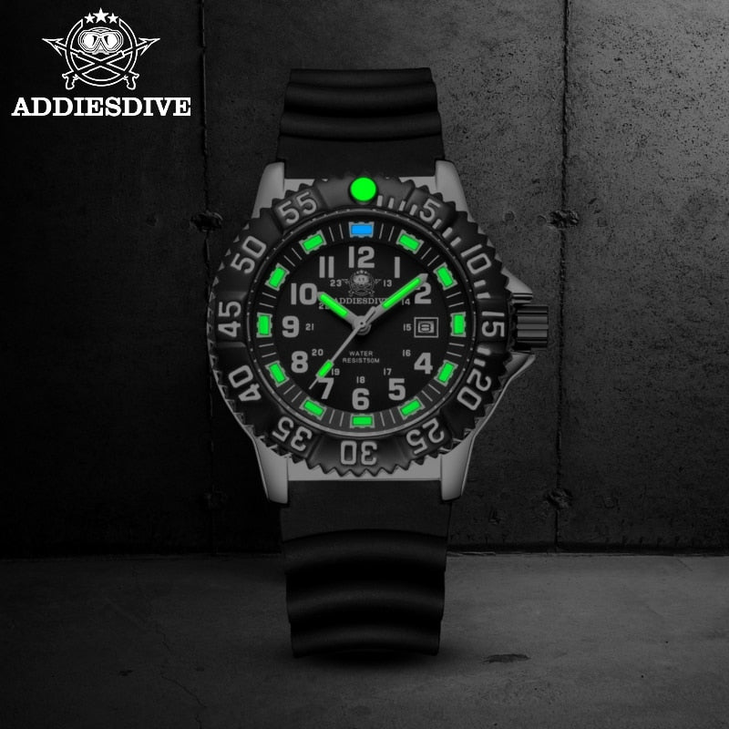 Addies Dive New Men Watch 316L Stainless Steel Strap Black Dial 50m Waterproof Watch Luminous Hand 51mm Case Sports Watch